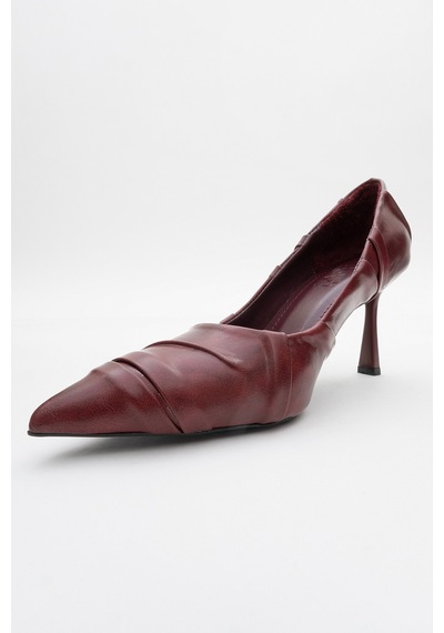 Luvishoes Luvi Shoes Anly Bordo Cilt Kadın İnce Topuklu Ayakkabı Bordo