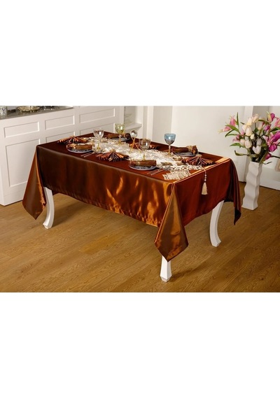 Mina Kadife Kumaş Krem Kahve Sofra Tk. 8 Kşl. 160x230 Cm 26 Prç. - 1232 Çok Renkli