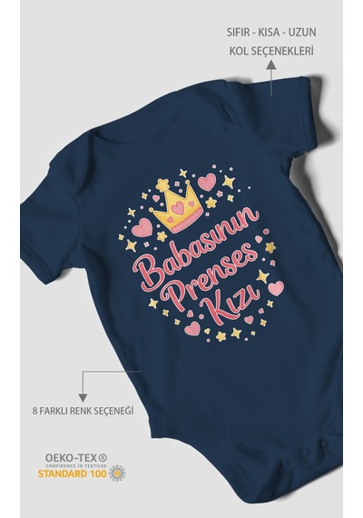 Morivokids Babasının Prenses Kızı Kısa Kollu Bebek Body %100 Pamuk Lacivert