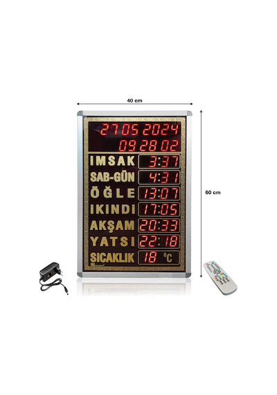 Dijital Cami Saati 40x60 Cm Gold Kumandalı