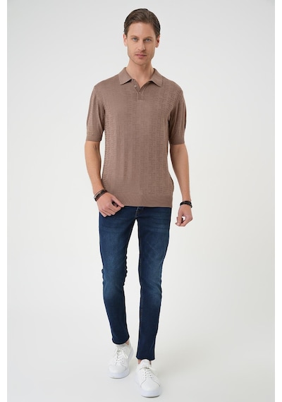 Efor Comfort Fit Polo Yaka Pamuklu Kısa Kol Casual Vizon Triko Tişört Tr 880 Vizon