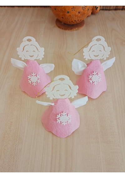 Pembe Elbiseli Keçe Melek 3'lü Set Yılbaşı Süsü - Kendin Yap Kolay Montessori Aktivite