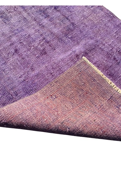 El Dokuma Mor Eskitme Halı 103x137 Vintage %100 Yün Halı Mor