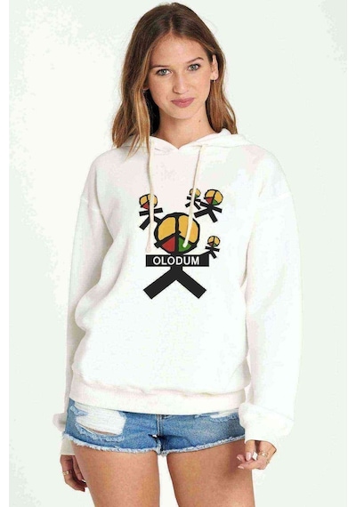 Michael Jackson Peace Olodum Baskılı Beyaz Kadın Kapşonlu Sweats