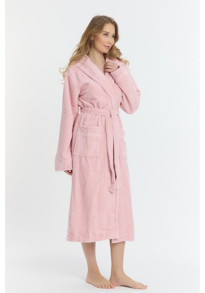 Mulberry Triga Kapüşonlu Kadın Bornozu %100 Pamuk Pembe
