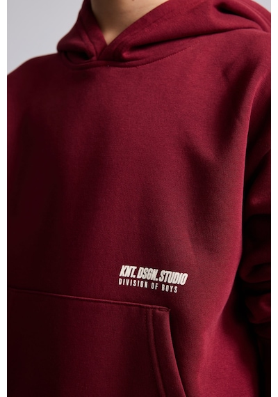 Defacto Regular Fit Kapüşonlu Baskılı Kanguru Cepli Kalın Kumaş Sweatshirt Erkek Çocuk H9682a826wnbr248 Bordo-br248