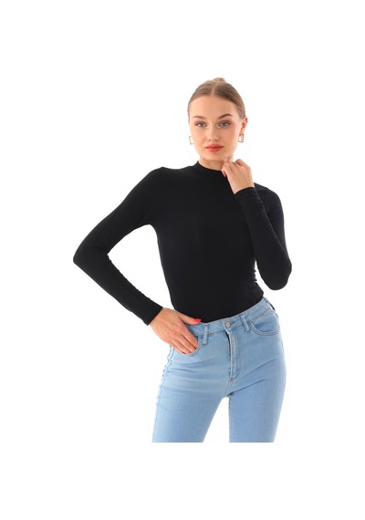 Penyebizden Kadın Viskon Boğazlı Çıtçıtlı Zıbın Body-siyah