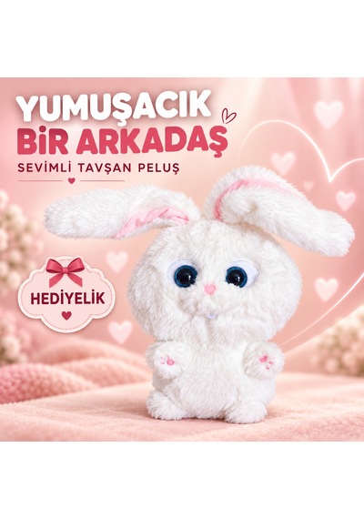 Sevimli Beyaz Tavşan Peluş Beyaz - Pembe