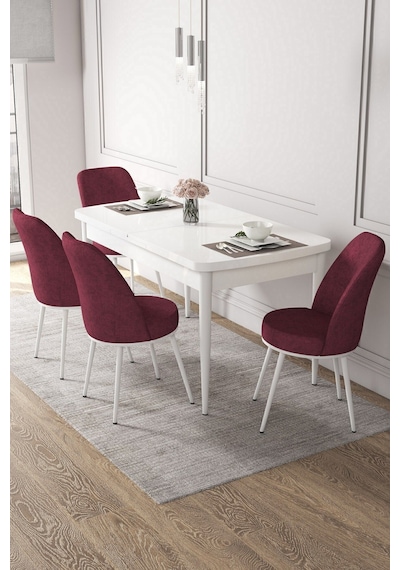Canisa Concept Kor Serisi 70x114 Açılabilir Mutfak Masası Takımı Beyaz Masa 4 Bordo Sandalye Masa Beyaz Sandalyeler Bordo Canisa Concept Kor Serisi 70x114 Açılabilir Mutfak Masası Takımı Beyaz Masa 4 Bordo Sandalye Masa Beyaz Sandalyeler Bordo
