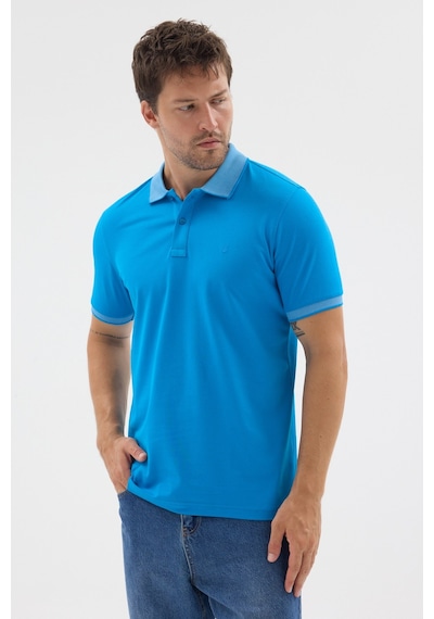 Turkuaz Polo Yaka Pike Kısa Kol Slim Fit %100 Pamuk Tişört 1011260171 Açık Turkuaz