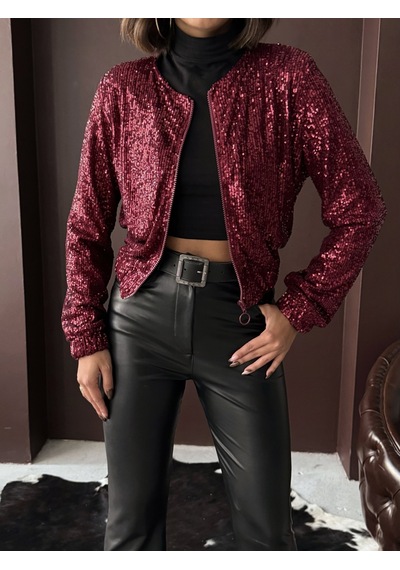 Verymoda Payetli Kadın Ceket - Şık Gece Kombini Bordo