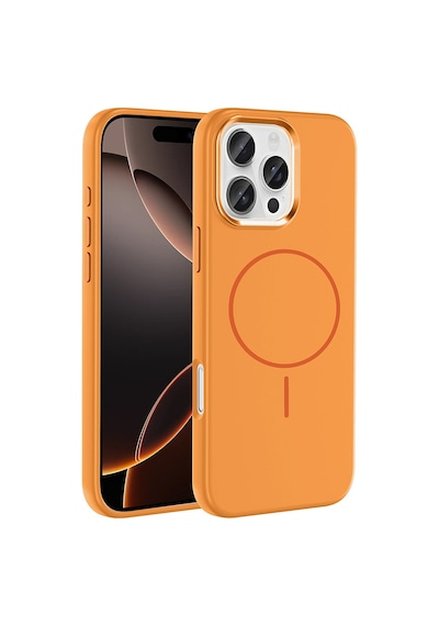Zore İphone 16 Pro Kılıf M-safe Şarj Özellikli Metal Kamera Çerçeveli Ogaa Edi Silikon Kapak - Turuncu