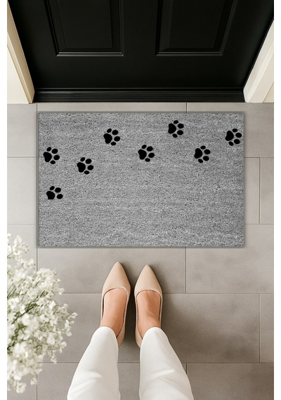 Rugmood Modern Dijital Baskı Paspas - Pati İzi - Kapı Önü Paspası 70x45cm Gri