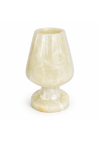 Doğal Oniks Taş Mumluk 12x8 Cm El Yapımı Geçmeli Mumluk Işık Geçiren Premium Dekoratif Şamdan Yemek Masası Ve Özel Gün Hediyesi Beyaz