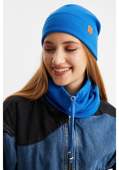 Butikgiz Kadın Balıkçı Style Pamuklu Kaşkorse Terletmez Ultra Hafif Yumuşak Bere Boyunluk Takım İ Ndigo