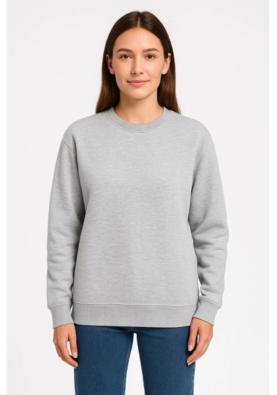 Üç İplik Düz Bisiklet Yaka Sweatshirt - Gri