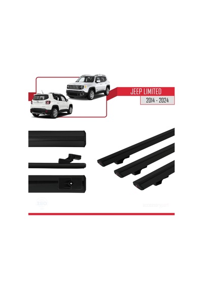 Jeep Limited 2014 Ve Sonrası İle Uyumlu Basic Model Ara Atkı Tavan Barı Siyah 3 Adet