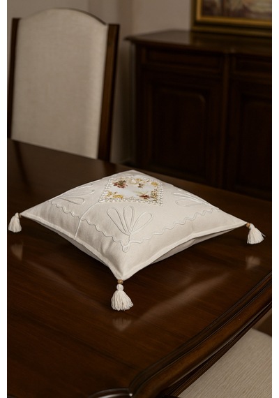 2 Adet Buldan İşi Dokuma Kırlent Kılıfı %100 Pamuklu Güpürlü Dantelli 43x43 L