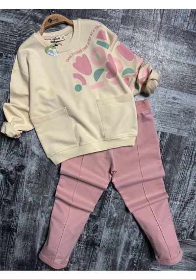 Kız Çocuk Kalp Baskılı 2'li Takım. Pamuklu Mükemmel Kalite Pembe