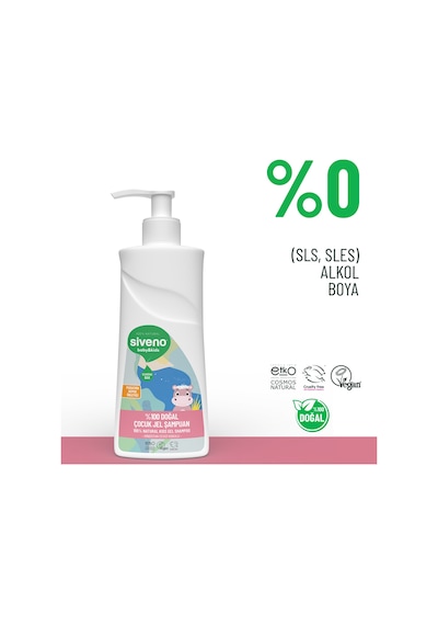 Siveno %100 Doğal Yenidoğan Bebek Çocuk Jel Şampuanı Saç ve Vücut Konak Önleyici 325 ml