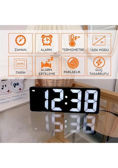 Ayrex Upway Hd Led Ekranlı Aynalı Tarih Termometre Alarm Hediyelik Dijital Masa Saati Diğer