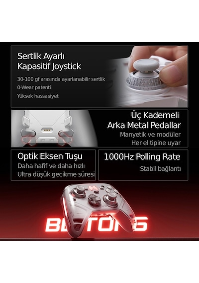 Beitong KP70 Kapasitif Joystick Adaptive Trigger Kablosuz Beyaz Kablosuz Gamepad ( PC Uyumlu )