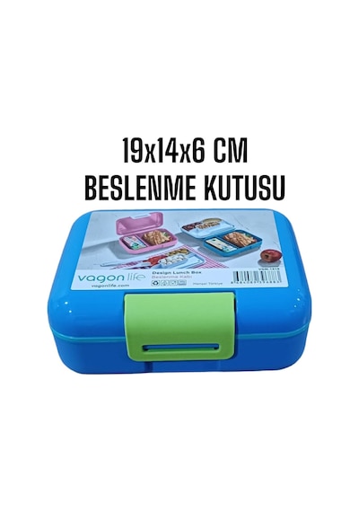 Beslenme Kutusu Çift Katlı Alt Hazne İki Bölmeli Yemek Saklama Kabı Çatal Kaşık Bıçak Set Mavi