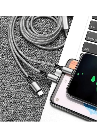 T-Max S26 3in1 Hasır Örgü Usb 1.2 MT Şarj Kablosu