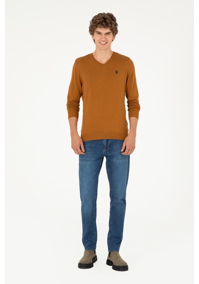 U.S. Polo Assn. Erkek Slim Fit V Yaka Coconut Basic Kazak 50293512-VR153