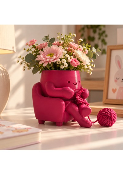 3d Baskı Örgü Ören Sevimli Figür Saksı Kalemlik Dekoratif Masaüstü Organizer 1 Adet
