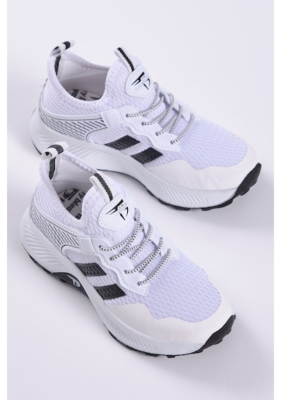 Tonny Black Çocuk Unisex Beyaz Siyah Rahat Kalıp Nefes Alabilen Kumaş Bağcıklı Sneaker TBTMKD015