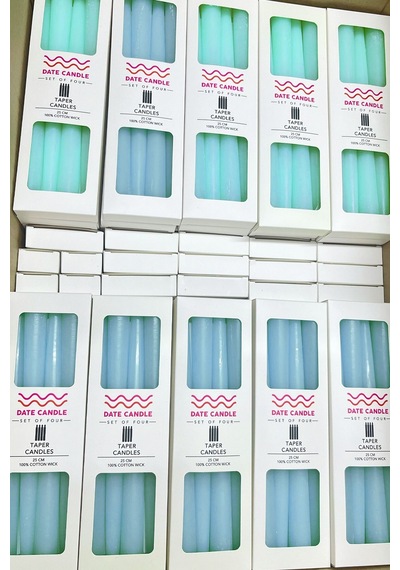 Mavi Pastel Renk Konik Şamdan Mum - 4'lü Set Mavi