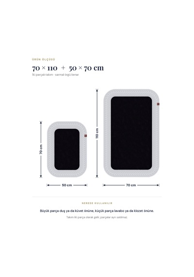 Banyo Paspası Takımı 70x110+50x70 Cm Düz Siyah & Gümüş Gri