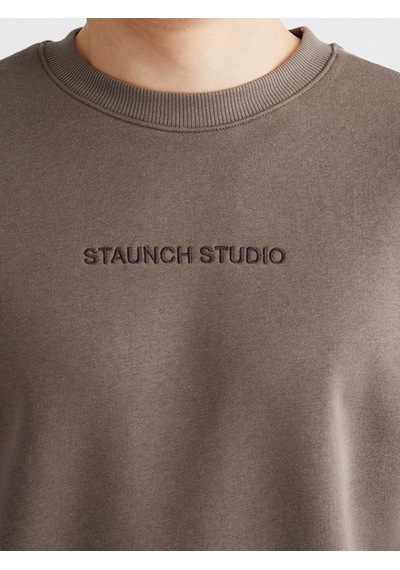 LC Waikiki Xsıde Kahverengi Bisiklet Yaka Nakışlı Erkek Kalın Sweatshirt Lıght Brown