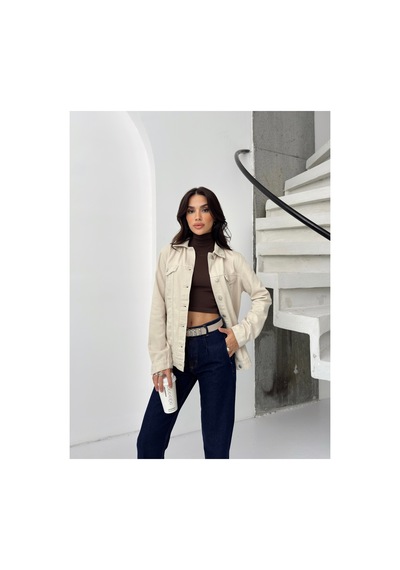 Kene Jeans Kadın Boyfriend Taş Keten Ceket Taş