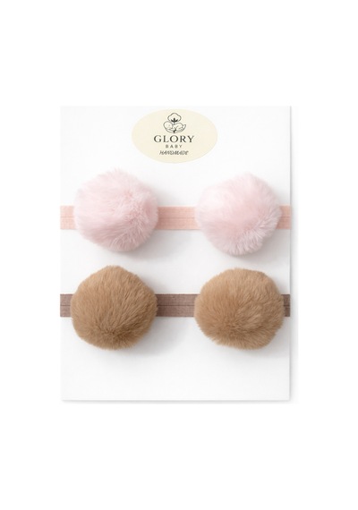 Kız Çocuk Bebek Ponpon Bandana 2'li Set Pembe-kahve Pembe-kahve