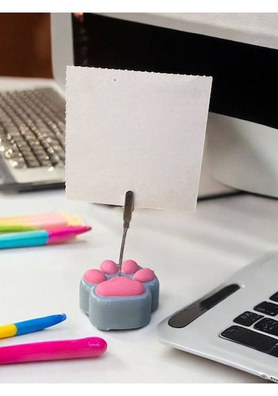 Gri Pembe Sevimli Kedi Patisi Fotoğraf Not Tutacak Pati Ofis Masası Hediyelik Gri Pembe