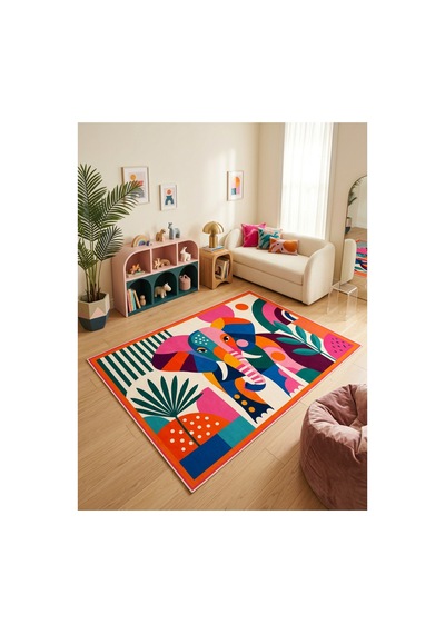 Renkli Fil Desenli Çocuk Halısı Dijital Baskı Modern Bebek Ve Çocuk Odası Dekoratif Halı Çok Renkli Renkli Fil Desenli Çocuk Halısı Dijital Baskı Modern Bebek Ve Çocuk Odası Dekoratif Halı Çok Renkli
