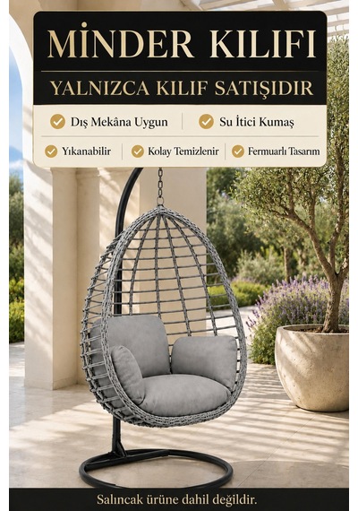 Armut Salıncak Minder Kılıfı İçi Boş, Fermuarlı, Su Geçirmez Kumaş Gri