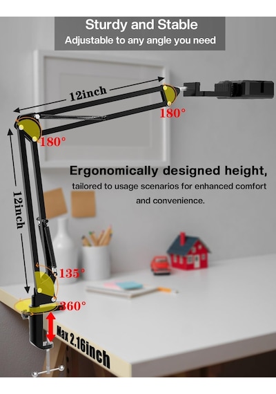 Üstten Çekim Masa Telefon Tutucu Katlanabilir Ve 360 Döner Ayarlanabilir Stand, Video Çekimi Ve Canlı Yayın İçin Sabit Kelepçeli Tripod Braketi, + Ay-49 Led Işık Cz45
