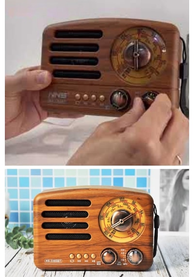 Buffer Küçük Boy Retro, Nostaljik, Ahşap Tasarım Bluetooth Hoparlörlü, Şarjlı, Taşınabilir Büyük Döndür