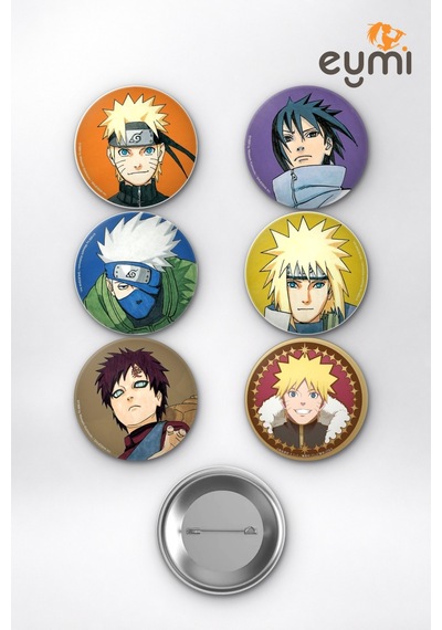 Naruto Shippuden 7. Takım & 4. Hokage Minato Çanta Süsü Rozet İğneli Buton Rozet Seti 58 Mm 6'lı Çok Renkli