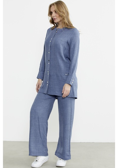 Sementa Keten Görünümlü Gömlek Pantolon Takım - Indigo Indigo