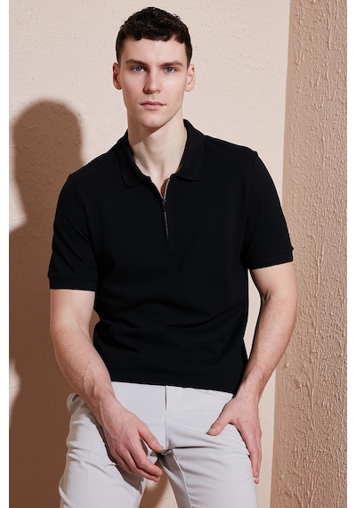 Buratti Pamuklu Regular Fit Yarım Fermuarlı Erkek Polo Yaka T Shirt 5903008 Siyah