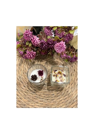 2'li Set Kokulu Mum, Kare Ve Silindir Mum, Çiçek Kokulu, Beyaz, 5 X 5-7 Cm Diğer