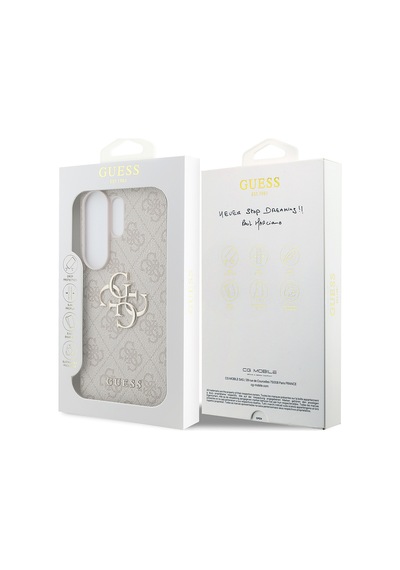 Galaxy S26 Ultra Uyumlu Kılıf Guess Lisanslı Pu Deri Büyük Metal Logo Dizaynlı Kapak Pembe