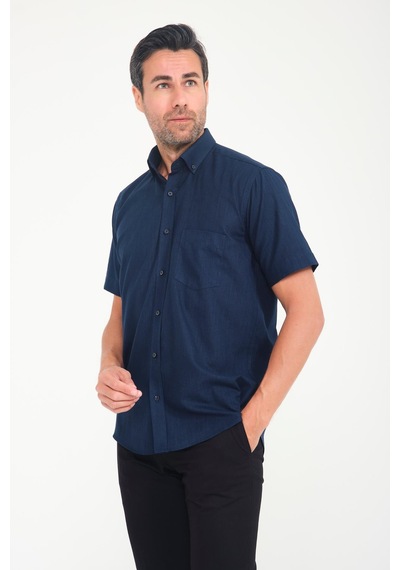 Klasik Kısa Kol Linen Keten Yaka Düğmeli Hediye Kutulu Erkek Gömlek Fs-001202 - Lacivert-1693