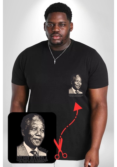 Angemiel Nelson Mandela Siyah Büyük Beden Kadın Basic Minimal Baskılı Tişört Siyah