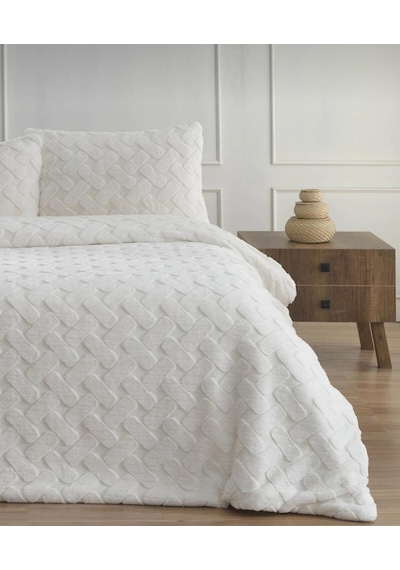 Merinos Diamond Çift Kişilik Yatak Örtüsü Peluş Kürk Yumuşak Comforter Yorgan Seti Ekru