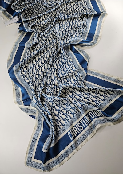 Miorel Scarfs Yeni Sezon Harf Desen Cd Vual İpek Şal Fular Silk Scarfs Shawl Hijab Lacivert